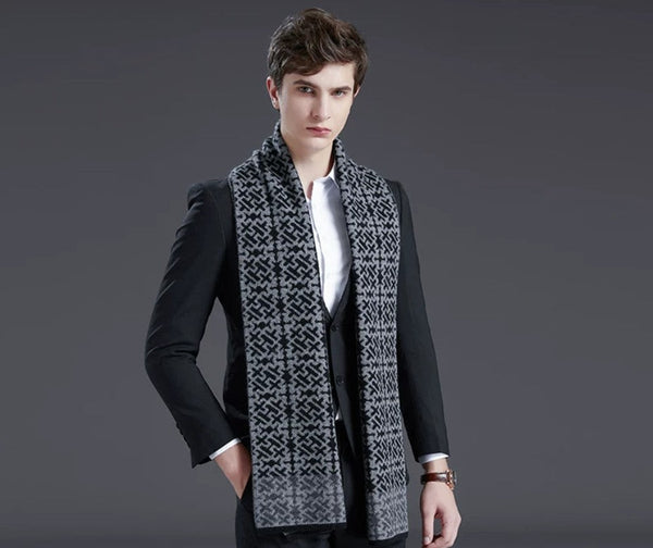 Modern Business Wool Scarf for Gentleman, Soft Casual Scarf Men, Men's Winter Wool Scarf, Formal Men Scarf Styles, Men's Winter Scarves, Thick Wool Scarf for Men-Silvia Home Craft