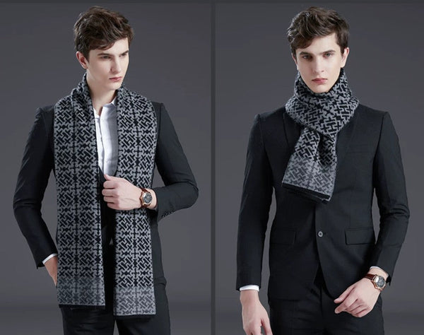 Modern Business Wool Scarf for Gentleman, Soft Casual Scarf Men, Men's Winter Wool Scarf, Formal Men Scarf Styles, Men's Winter Scarves, Thick Wool Scarf for Men-Silvia Home Craft