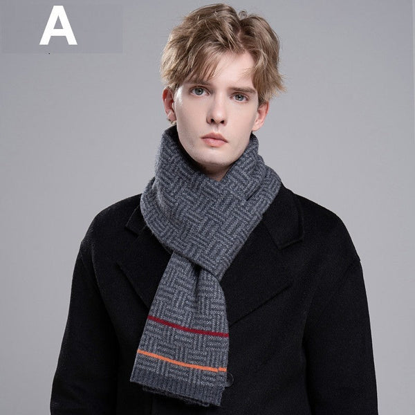 Business Wool Scarf for Gentleman, Modern Casual Scarf Men, Formal Men Scarf Styles, Men's Wool Scarf Winter, Men's Winter Scarf, Thick Wool Scarf for Men-Silvia Home Craft