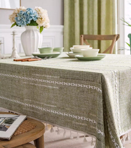 Rectangular Tablecloth for Sale, Modern Table Cloths for Dining Room, Kitchen Rectangular Table Covers, Farmhouse Green Cotton and Linen Table Cloth-Silvia Home Craft