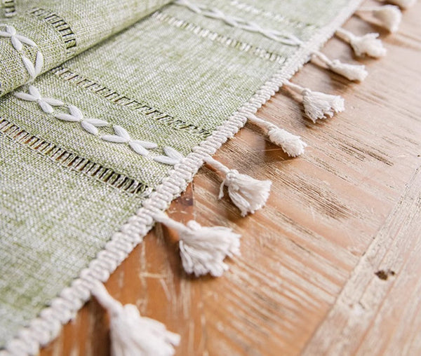 Kitchen Rectangular Table Covers, Rectangular Tablecloth for Sale, Modern Table Cloths for Dining Room, Farmhouse Green Cotton and Linen Table Cloth-Silvia Home Craft