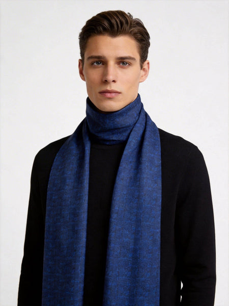 Luxury Blue Silk Neck Scarf, Silk Scarf For Suit, Formal Wear Silk Scarf, Silk Ascot For Men, British Style Long Scarf, Business Silk Scarf Men, Mens Spring Autumn Scarf, Lightweight Silk Scarf Men-Silvia Home Craft