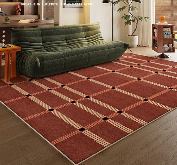Contemporary Modern Carpets Next to Bed, Abstract Red Rugs for Living Room, Mid Century Area Rugs, Red Modern Rugs under Dining Room Table-Silvia Home Craft