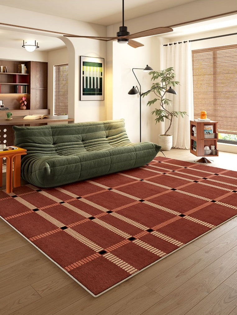 Contemporary Modern Carpets Next to Bed, Abstract Red Rugs for Living Room, Mid Century Area Rugs, Red Modern Rugs under Dining Room Table-Silvia Home Craft