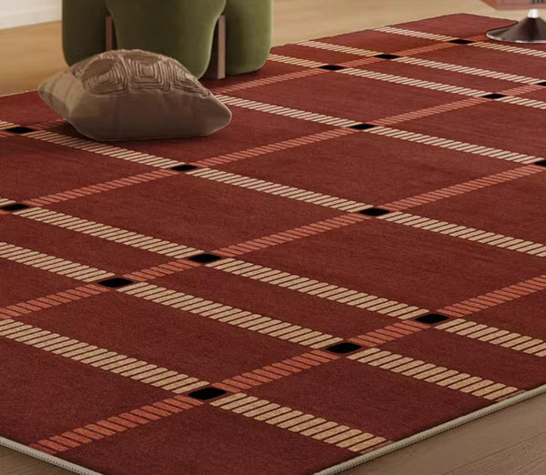 Contemporary Modern Carpets Next to Bed, Abstract Red Rugs for Living Room, Mid Century Area Rugs, Red Modern Rugs under Dining Room Table-Silvia Home Craft