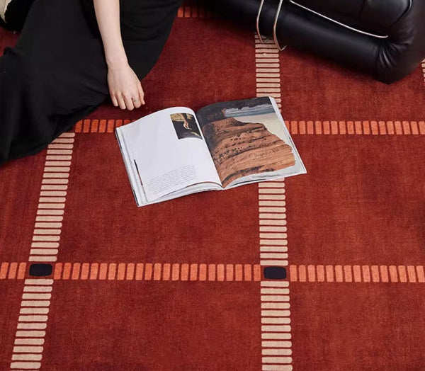 Contemporary Modern Carpets Next to Bed, Abstract Red Rugs for Living Room, Mid Century Area Rugs, Red Modern Rugs under Dining Room Table-Silvia Home Craft