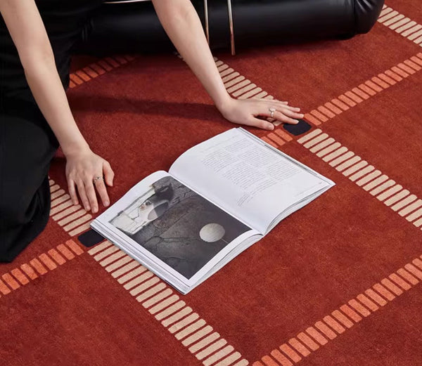 Contemporary Modern Carpets Next to Bed, Abstract Red Rugs for Living Room, Mid Century Area Rugs, Red Modern Rugs under Dining Room Table-Silvia Home Craft