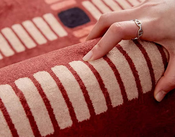 Contemporary Modern Carpets Next to Bed, Abstract Red Rugs for Living Room, Mid Century Area Rugs, Red Modern Rugs under Dining Room Table-Silvia Home Craft