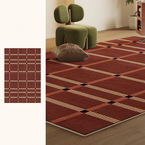 Contemporary Modern Carpets Next to Bed, Abstract Red Rugs for Living Room, Mid Century Area Rugs, Red Modern Rugs under Dining Room Table-Silvia Home Craft