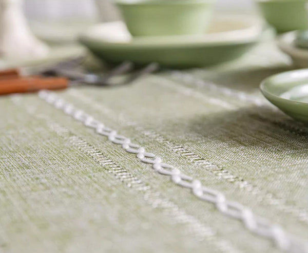 Kitchen Rectangular Table Covers, Rectangular Tablecloth for Sale, Modern Table Cloths for Dining Room, Farmhouse Green Cotton and Linen Table Cloth-Silvia Home Craft