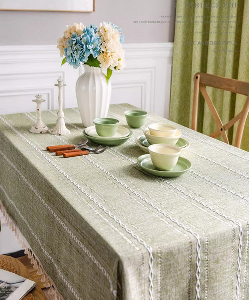 Kitchen Rectangular Table Covers, Rectangular Tablecloth for Sale, Modern Table Cloths for Dining Room, Farmhouse Green Cotton and Linen Table Cloth-Silvia Home Craft