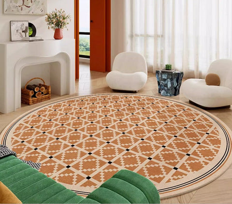 Geometric Modern Rug Ideas for Living Room, Circular Modern Rugs for Bathroom, Modern Rugs for Children's Room, Mid Century Modern Round Rugs for Dining Room-Silvia Home Craft