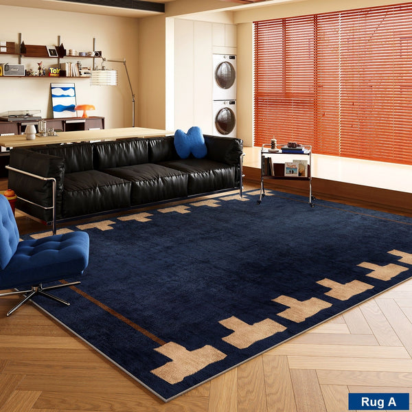 Unique Blue Modern Rugs for Dining Room, Bedroom Modern Floor Carpet, Mid Century Area Rugs, Contemporary Modern Living Room Rug Ideas-Silvia Home Craft
