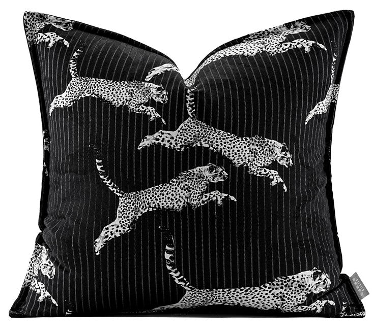 Large Modern Sofa Pillow Cases, Black Decorative Pillow Covers, Cheetah Modern Pillows for Couch, Abstract Decorative Throw Pillows for Living Room-Silvia Home Craft