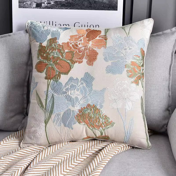 Decorative Sofa Pillows for Couch, Embroider Flower Cotton Pillow Covers, Cotton Flower Decorative Pillows, Farmhouse Decorative Pillows-Silvia Home Craft