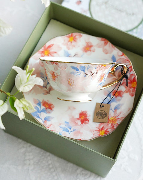Flower Porcelain Tea Cup Saucer Set, Unique Tea Cup and Saucer in Gift Box,British Royal Ceramic Cups for Traditional Afternoon Tea, Elegant Ceramic Coffee Cups-Silvia Home Craft