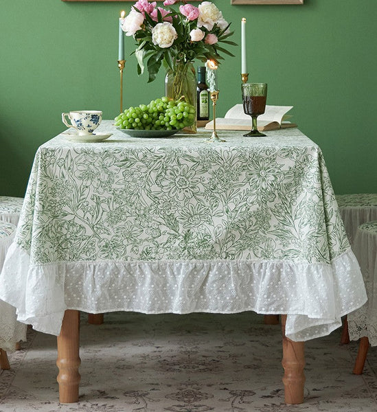 Natural Spring Farmhouse Table Cloth, Extra Large Rectangle Tablecloth for Dining Room Table, Flower Pattern Cotton Tablecloth, Square Tablecloth for Round Table-Silvia Home Craft