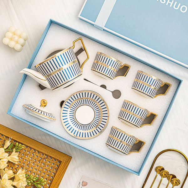 Afternoon Tea, Modern Coffee Cup with Saucer, Elegant Ceramic Tea Cup and Saucer Set with Teapot, Creative Porcelain Tea Cup and Saucer Set, British Tea Cup Set-Silvia Home Craft