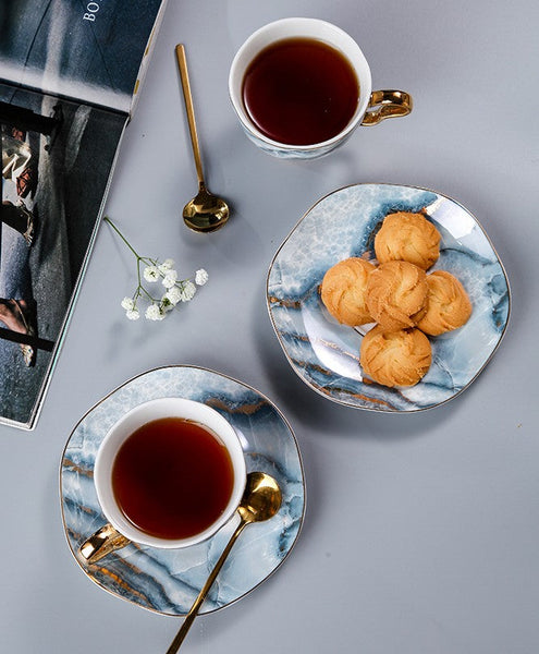 Elegant Ceramic Coffee Cups, 6.8 oz Tea Cup and Saucer in Gift Box as Birthday Gift, Beautiful British Tea Cups, Royal Porcelain Tea Cup Set-Silvia Home Craft