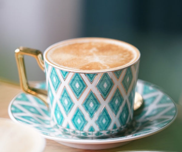 Afternoon Green British Tea Cups, Unique Ceramic Coffee Cups, Creative Bone China Porcelain Tea Cup Set, Traditional English Tea Cups and Saucers-Silvia Home Craft