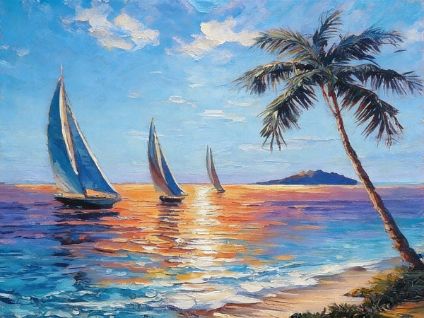 The beaches of Hawaii, Hand Painted Canvas Art, Small Landscape Paintings, Original Small Paintings on Canvas, Small Paintings on Canvas-Silvia Home Craft