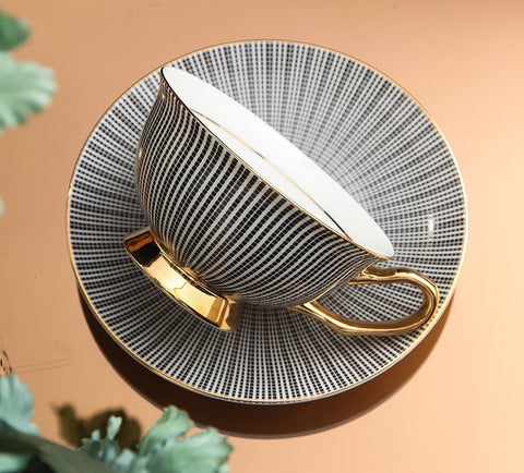 Elegant Ceramic Cups, Unique Modern Coffee Cup and Saucer, Creative Bone China Porcelain Tea Cup Set, Beautiful British Tea Cups-Silvia Home Craft