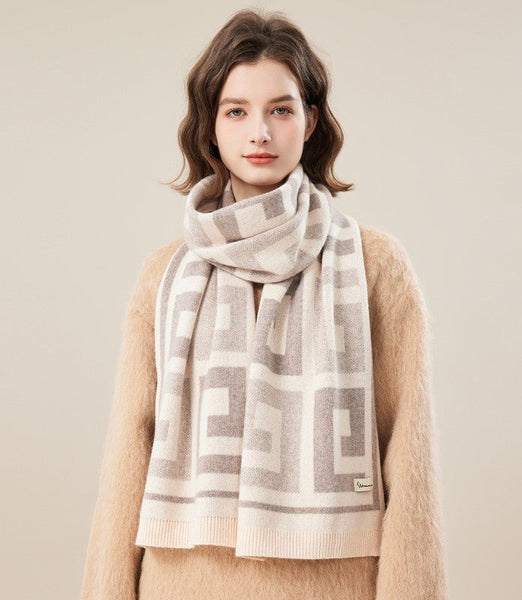 Cold Weather Scarf, Warm Winter Scarf, Soft Cashmere Scarf for Women, Fashion Designer Scarf, Green White Grey Wool Scarf for Women, Casual Scarf for Women-Silvia Home Craft