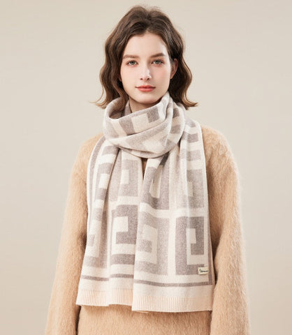 Cold Weather Scarf, Warm Winter Scarf, Soft Cashmere Scarf for Women, Fashion Designer Scarf, Green White Grey Wool Scarf for Women, Casual Scarf for Women-Silvia Home Craft