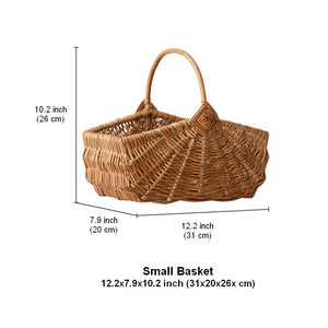 Large Picnic Food Basket with Handle, Natural Hand-woven Wicker Storage Basket, Lovely Willow Weaving Baskets for Vegetable, Natural Fruit Basket, Kitchen Storage Baskets-Silvia Home Craft