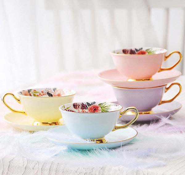 Royal Porcelain Tea Cup Saucer Set, Elegant Flower Pattern Ceramic Coffee Cups, Beautiful British Tea Cups, Unique Traditional Afternoon Tea Cup and Saucer in Gift Box-Silvia Home Craft