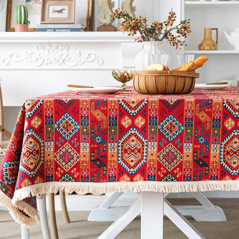 Bohemian Rectangular Tablecloth for Oval Table, Oriental Rectangular Table Covers for Coffee Table, Large Modern Linen Tablecloths-Silvia Home Craft