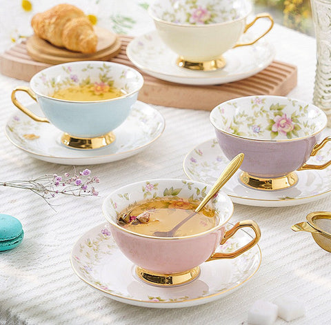 Elegant Ceramic Coffee Cups, Beautiful British Tea Cups, Unique Afternoon Tea Cups and Saucers in Gift Box, Royal Bone China Porcelain Tea Cup Set-Silvia Home Craft