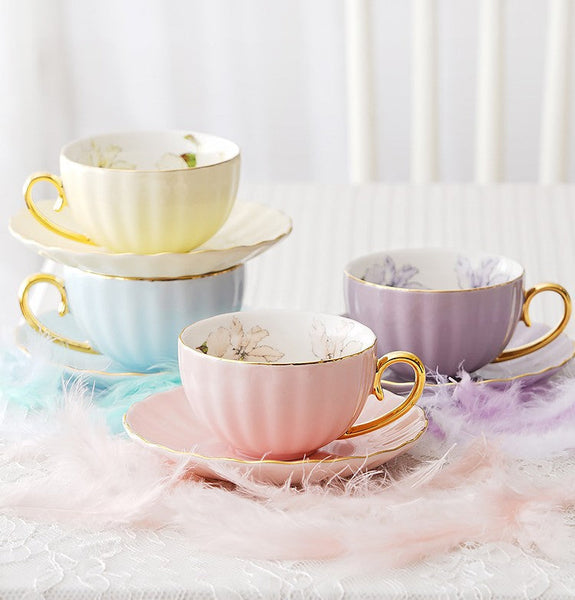 Beautiful British Tea Cups, Unique Traditional Afternoon Tea Cup and Saucer, Elegant Ceramic Coffee Cups, Royal Porcelain Tea Cup Set-Silvia Home Craft