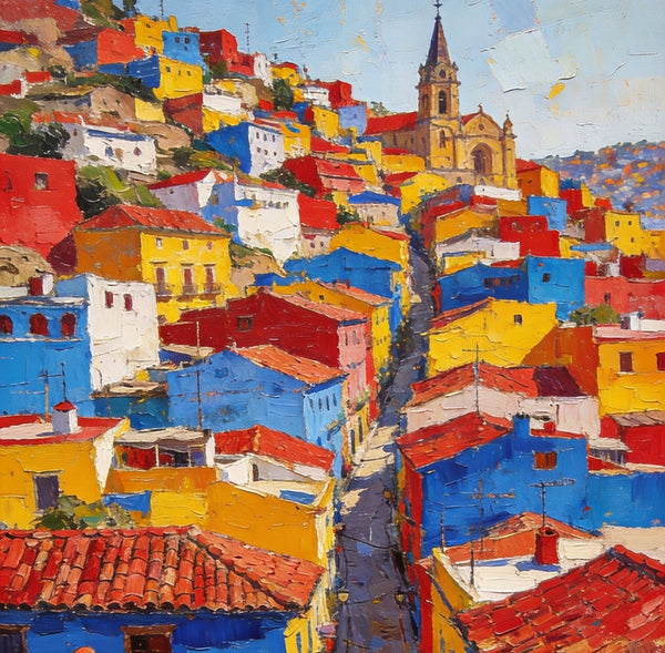 Original Landscape Art, Guanajuato's Luminous Landscape, Small Oil Paintings, Hand Painted Canvas Art, Buy Paintings Online, Landscape Paintings-Silvia Home Craft