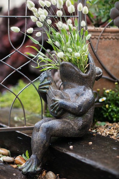 Garden Animal Statues, Unique Modern Garden Sculptures, Frog Flowerpot for Garden Decoration, Beautiful Cute Frog Statues, Creative Villa Outdoor Gardening Ideas-Silvia Home Craft