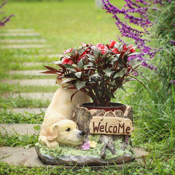 Large Dog Flowerpot, Unique Resin Statue for Garden, Villa Outdoor Decor Gardening Ideas, Creative Modern Statue for Garden Ornaments-Silvia Home Craft