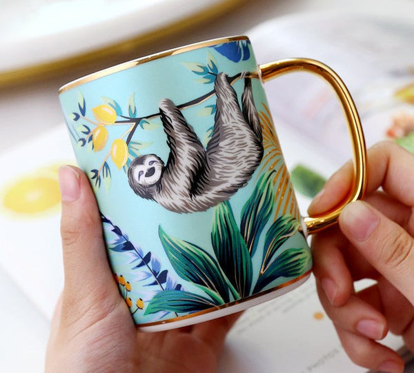 Peacock Porcelain Cups, Large Capacity Jungle Animal Porcelain Mugs, Unique Ceramic Mugs in Gift Box, Creative Ceramic Mugs for Office-Silvia Home Craft