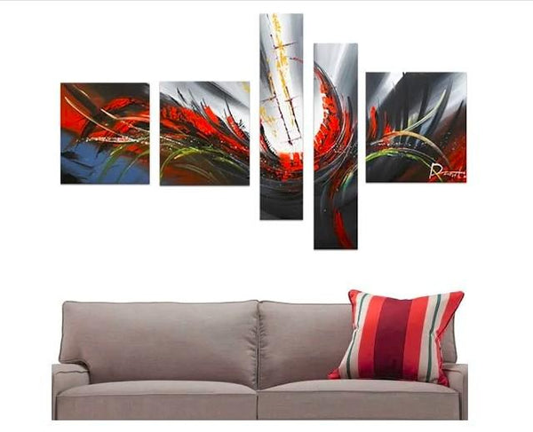 Abstract Canvas Painting, Simple Acrylic Art, 5 Piece Wall Painting, Canvas Painting for Living Room, Contemporary Modern Art-Silvia Home Craft