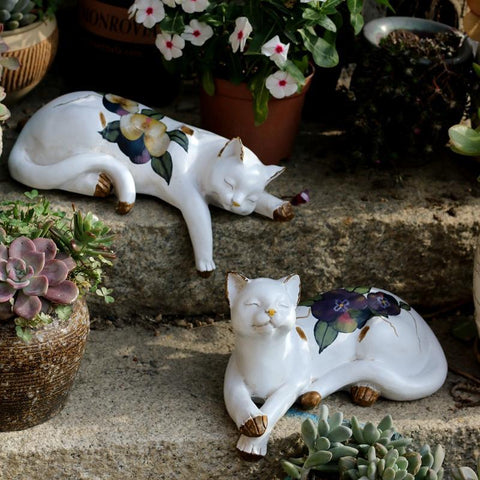 Lovely Cat Statue for Garden Ornament, Sleeping Cats Resin Statues, Garden Courtyard Decoration, Villa Outdoor Decor Gardening Ideas, House Warming Gift-Silvia Home Craft