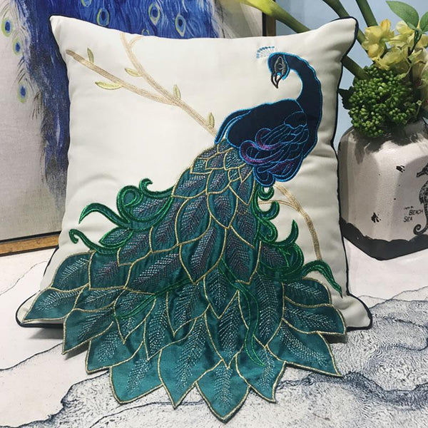 Beautiful Decorative Throw Pillows, Embroider Peacock Cotton and linen Pillow Cover, Decorative Sofa Pillows, Decorative Pillows for Couch-Silvia Home Craft