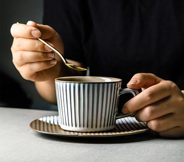 Coffee Cup and Saucer Set, Pottery Coffee Cups, Cappuccino Coffee Mug, Ceramic Coffee Cups, Coffee Cup for Sale, Tea Cup, White / Green / Blue / Yellow-Silvia Home Craft
