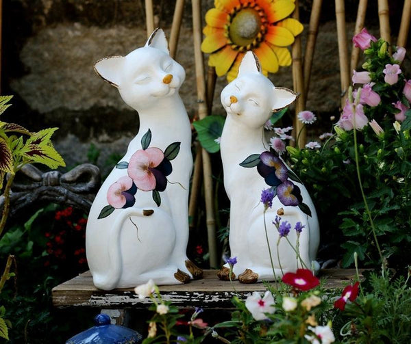 Lovely Cat Statues, Sitting Cats Resin Statue for Garden Ornament, Villa Outdoor Decor Gardening Ideas, Garden Courtyard Decoration, House Warming Gift-Silvia Home Craft