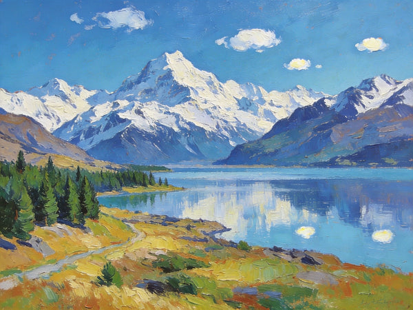 South Island Lakes of New Zealand, Hand Painted Canvas Art, Original Oil Paintings, Small Landscape Paintings, Hand Painted Canvas Art, Buy Original Paintings Online-Silvia Home Craft