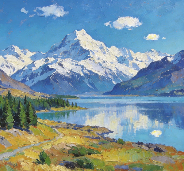 South Island Lakes of New Zealand, Hand Painted Canvas Art, Original Oil Paintings, Small Landscape Paintings, Hand Painted Canvas Art, Buy Original Paintings Online-Silvia Home Craft