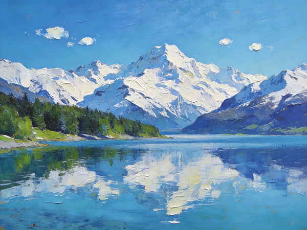 Mountain Reflecting Lake Beauty, Hand Painted Canvas Art, Landscape Oil Paintings, Canvas Wall Art for Living Room, Buy Original Paintings, Small Oil Paintings-Silvia Home Craft
