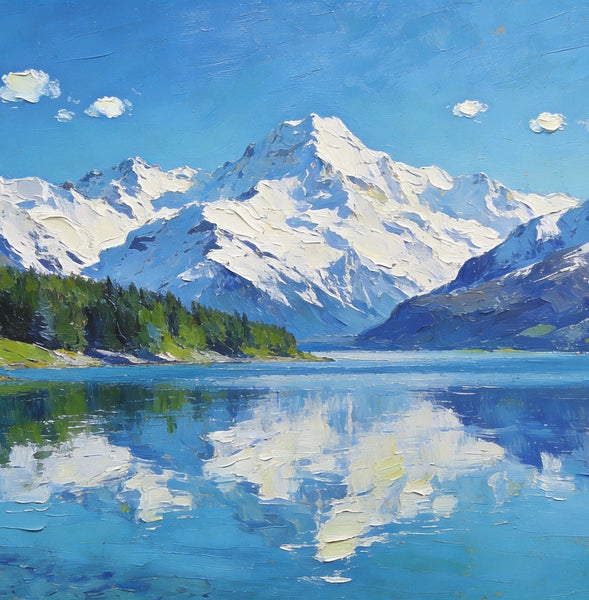 Mountain Reflecting Lake Beauty, Hand Painted Canvas Art, Landscape Oil Paintings, Canvas Wall Art for Living Room, Buy Original Paintings, Small Oil Paintings-Silvia Home Craft