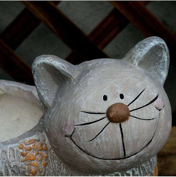 Large Cat Statue, Sitting Cat Flower Pot Statue, Pet Statue for Garden Courtyard Ornaments, Villa Outdoor Decor Gardening Ideas-Silvia Home Craft