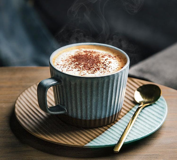 Coffee Cup and Saucer Set, Pottery Coffee Cups, Cappuccino Coffee Mug, Ceramic Coffee Cups, Coffee Cup for Sale, Tea Cup, White / Green / Blue / Yellow-Silvia Home Craft