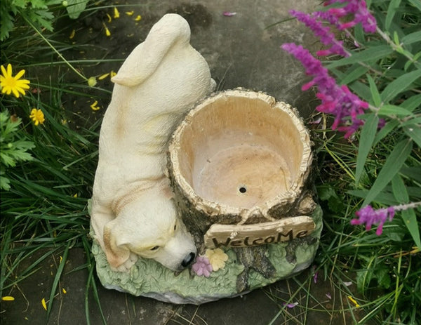 Large Dog Flowerpot, Unique Resin Statue for Garden, Villa Outdoor Decor Gardening Ideas, Creative Modern Statue for Garden Ornaments-Silvia Home Craft