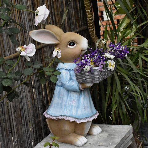 Garden Ornaments, Large Rabbit Statues for Garden, Bunny Flowerpot, Villa Outdoor Gardening Ideas, Modern Animal Garden Sculptures-Silvia Home Craft